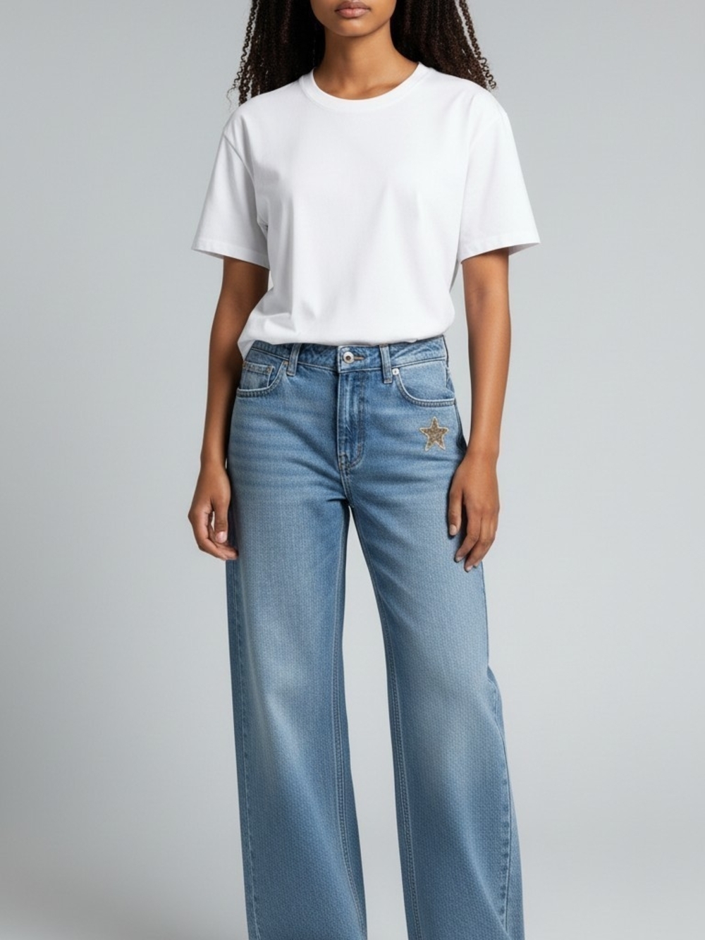 PACSUN Wide-Leg Light Blue Women's Jeans - Star Accent